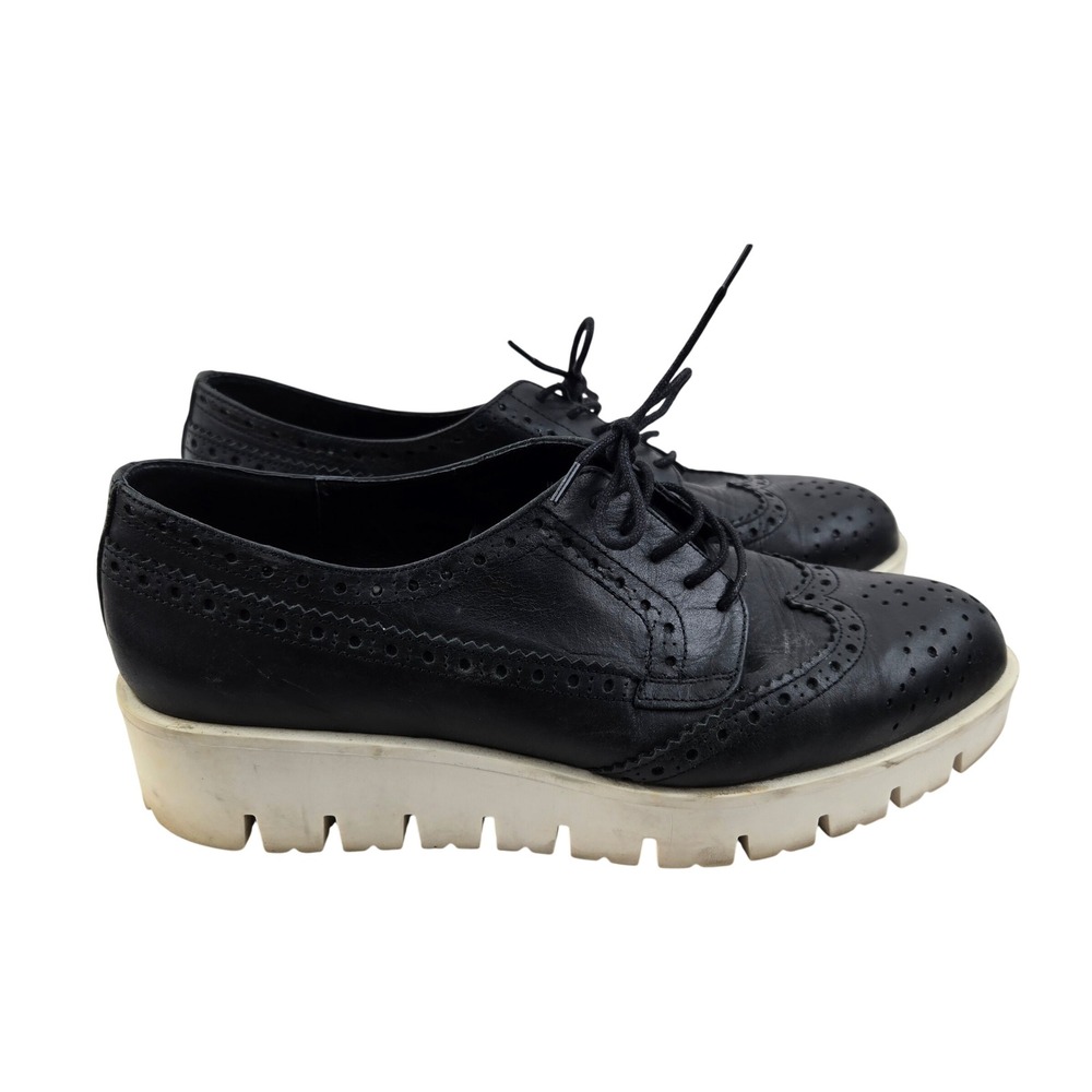 CARVELA Kurt Geiger Black Leather Wingtip Platform Brogues Size 38
